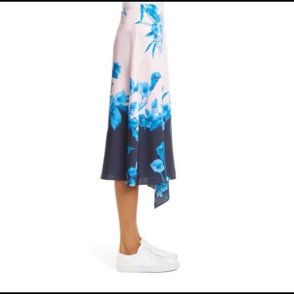 TED BAKER Pink Blue Floral Asymmetrical Midi Skirt - Picture 3 of 11
